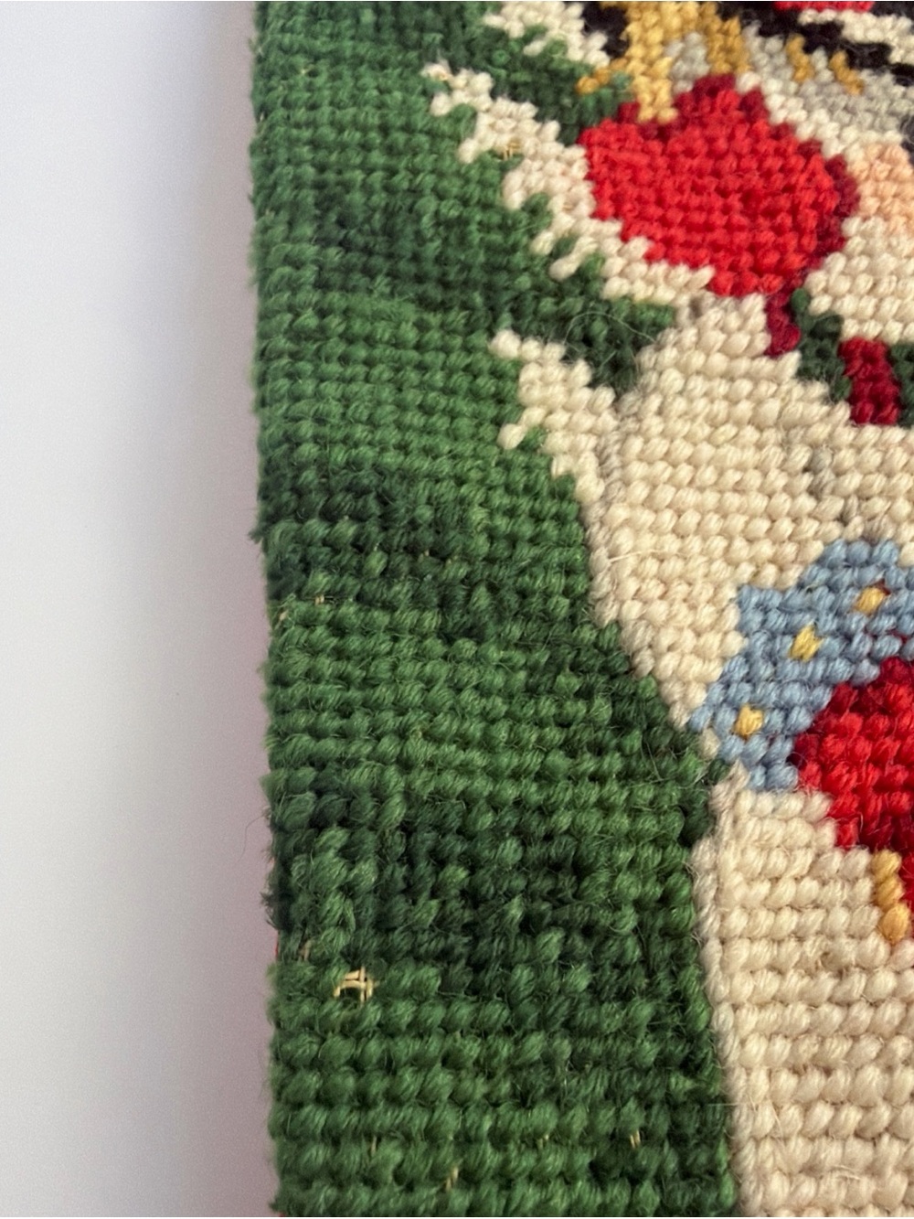 Vintage Wool Needlepoint Christmas Stocking Velvet Let It Snow Snowman - Picture 11 of 15